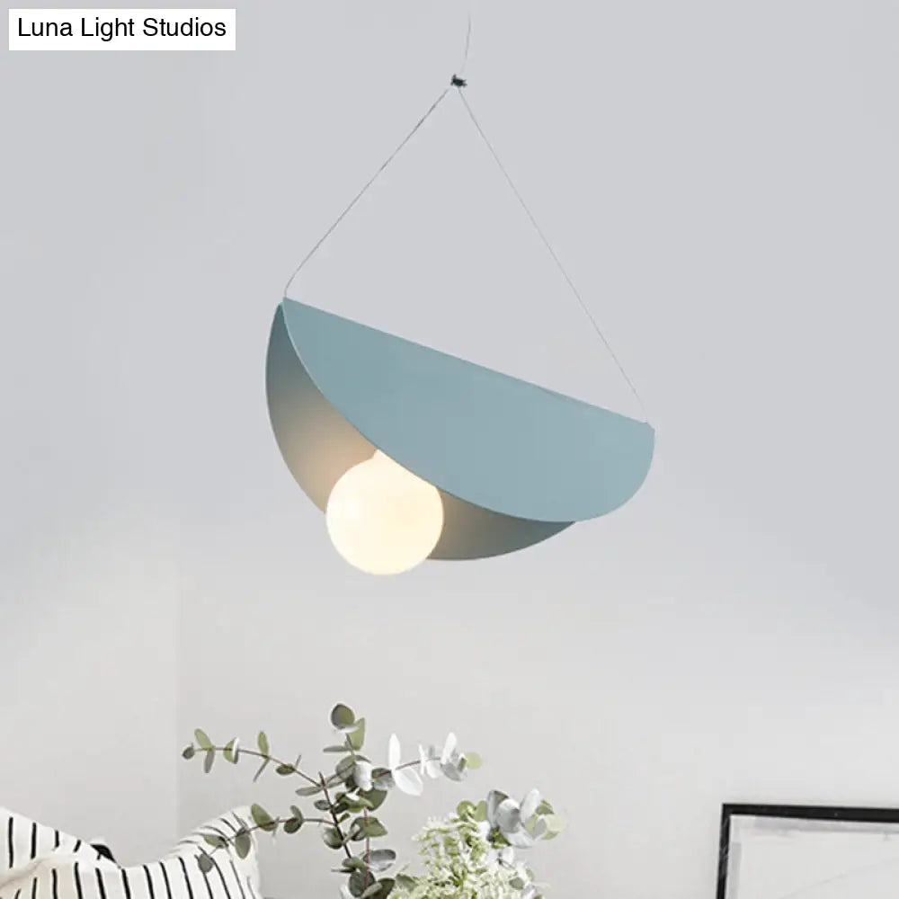 Contemporary Curved Hanging Pendant Light - Black/Grey Metal Suspension For Bedroom Blue