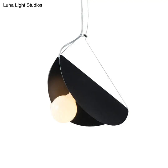 Contemporary Curved Hanging Pendant Light - Black/Grey Metal Suspension For Bedroom