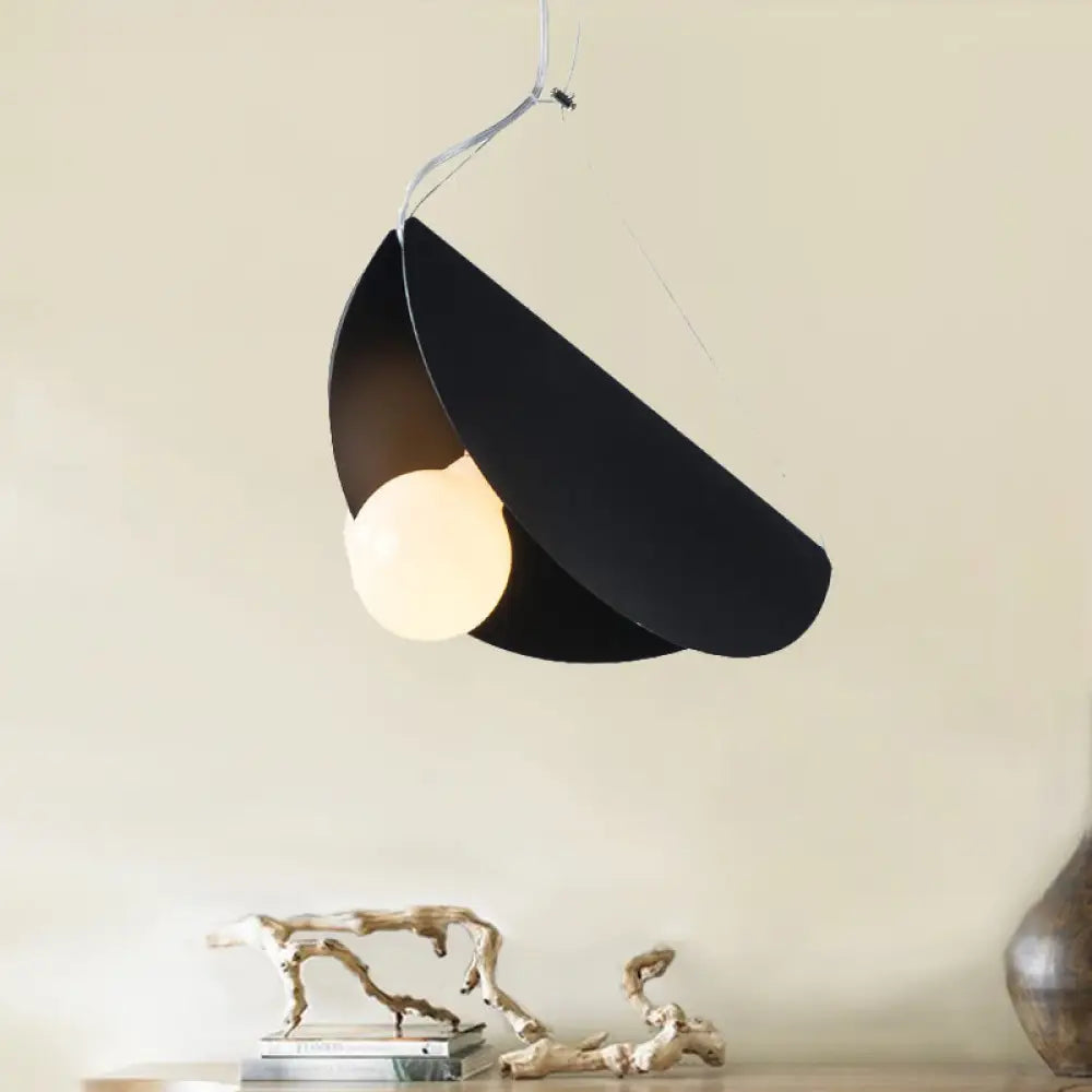 Contemporary Curved Hanging Lighting - 1 Light Metal Pendant For Bedroom Black/Grey Black