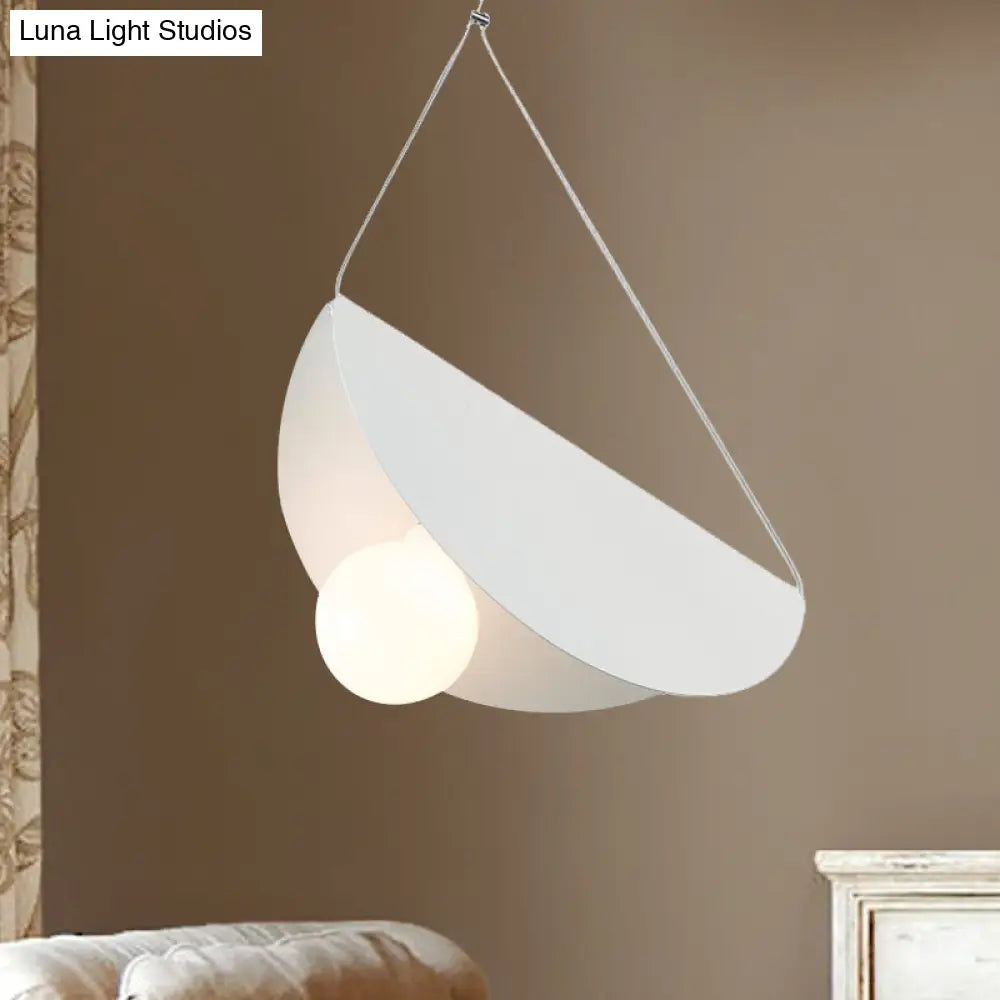 Contemporary Curved Hanging Pendant Light - Black/Grey Metal Suspension For Bedroom White