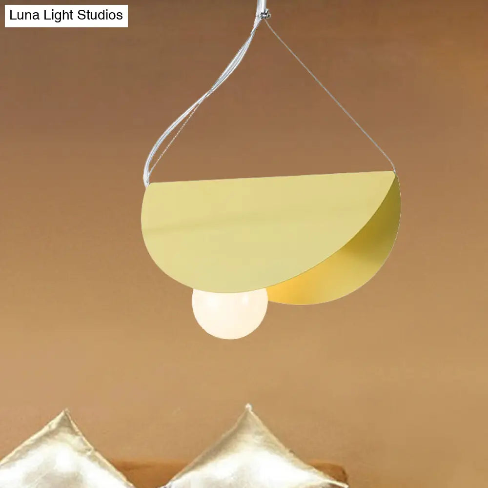 Contemporary Curved Hanging Pendant Light - Black/Grey Metal Suspension For Bedroom Yellow