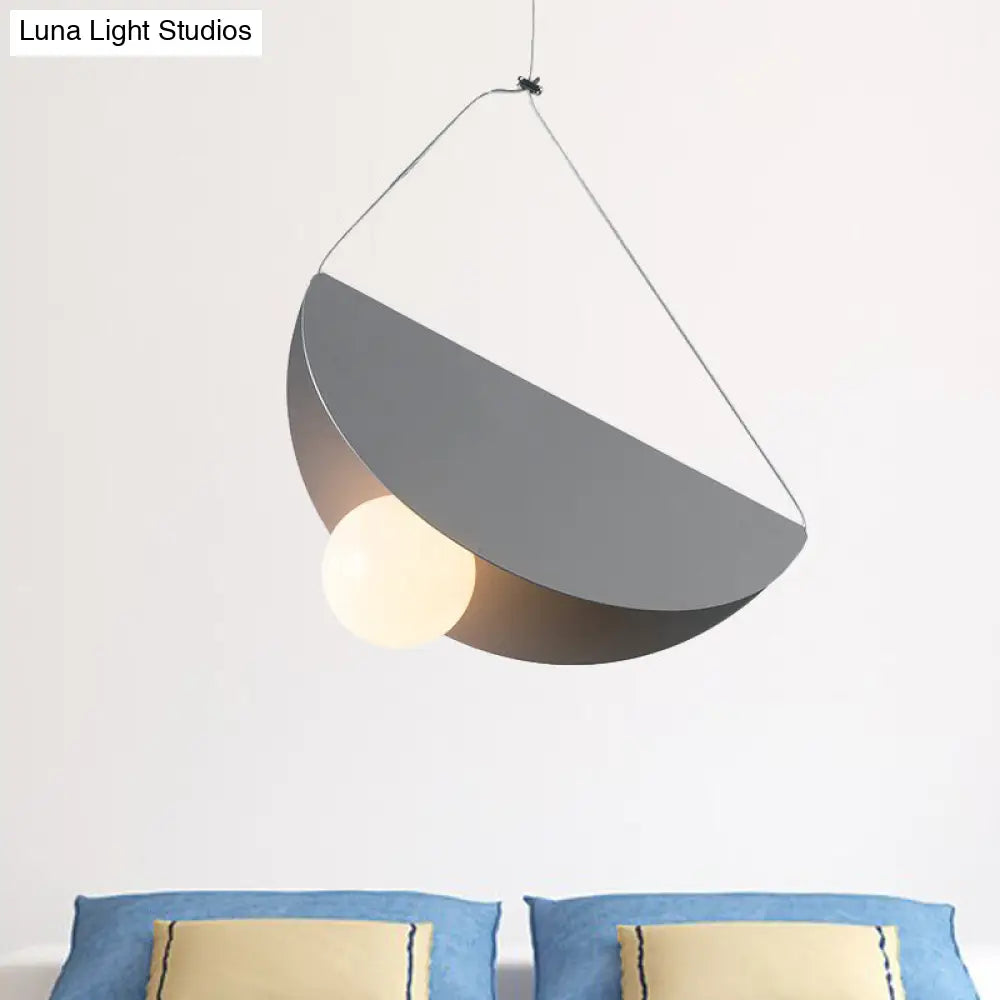 Contemporary Curved Hanging Pendant Light - Black/Grey Metal Suspension For Bedroom Grey