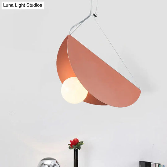 Contemporary Curved Hanging Pendant Light - Black/Grey Metal Suspension For Bedroom Orange