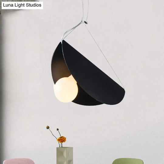 Contemporary Curved Hanging Pendant Light - Black/Grey Metal Suspension For Bedroom