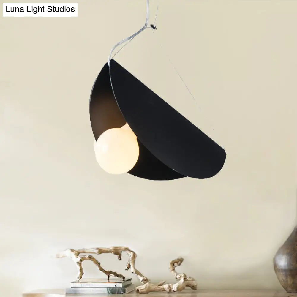 Contemporary Curved Hanging Pendant Light - Black/Grey Metal Suspension For Bedroom Black