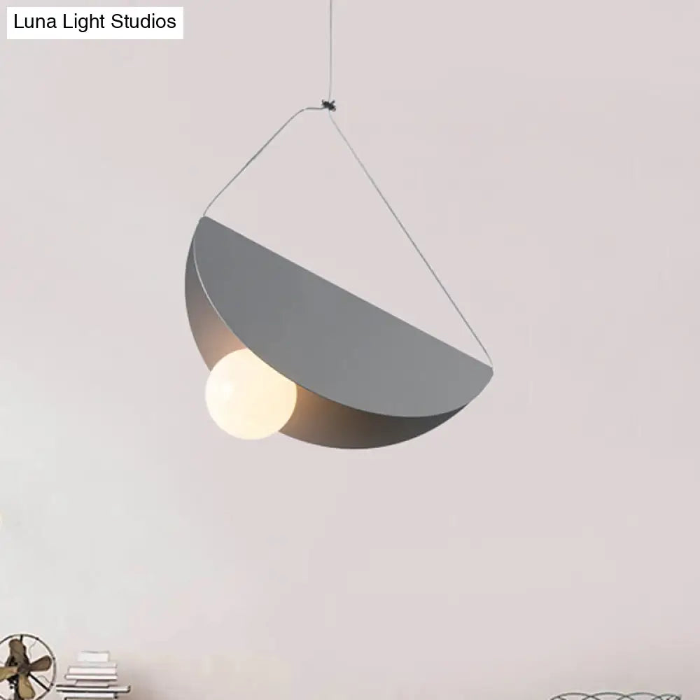 Contemporary Curved Hanging Pendant Light - Black/Grey Metal Suspension For Bedroom