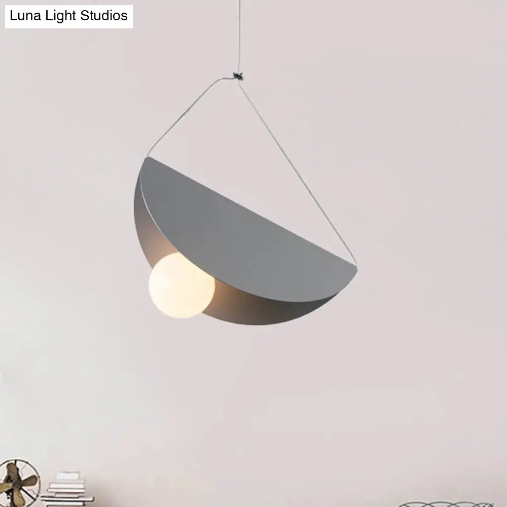 Contemporary Curved Hanging Lighting - 1 Light Metal Pendant For Bedroom Black/Grey