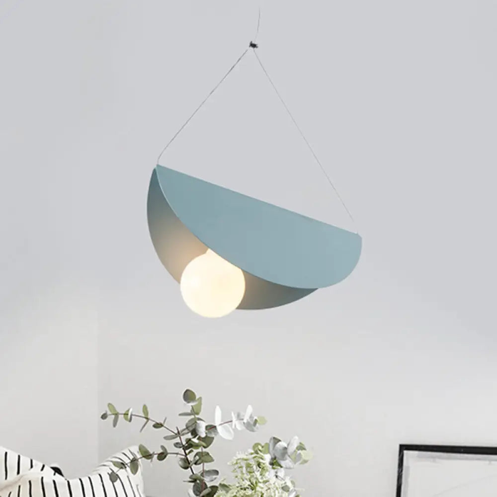 Contemporary Curved Hanging Lighting - 1 Light Metal Pendant For Bedroom Black/Grey Blue