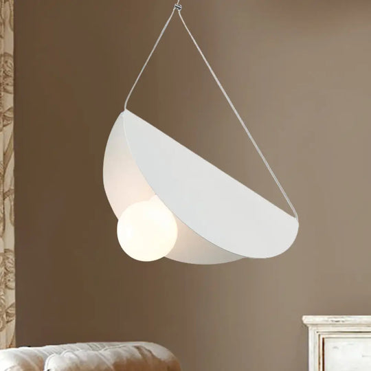 Contemporary Curved Hanging Lighting - 1 Light Metal Pendant For Bedroom Black/Grey White