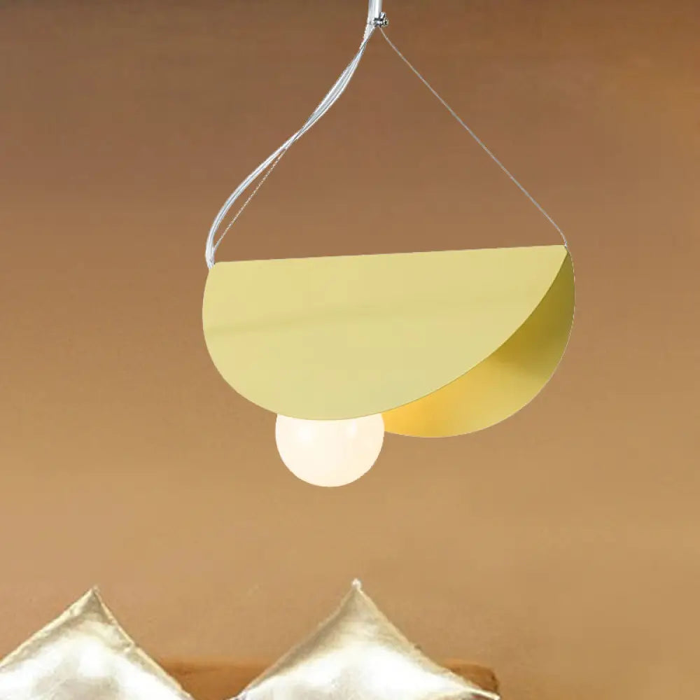 Contemporary Curved Hanging Lighting - 1 Light Metal Pendant For Bedroom Black/Grey Yellow