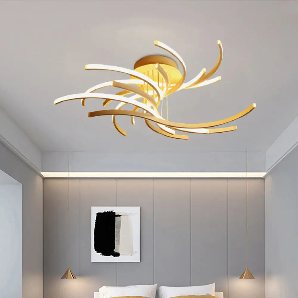 Contemporary Curved Led Flushmount Lighting In White For Modern Living Rooms