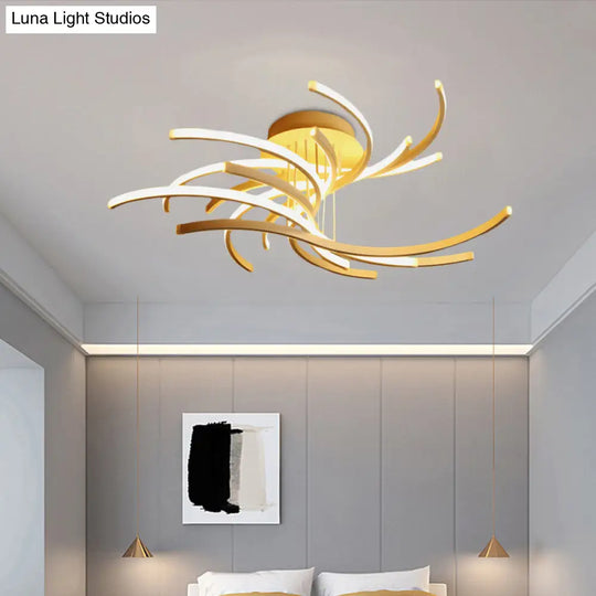 Contemporary Curved Led Flushmount Lighting In White For Modern Living Rooms