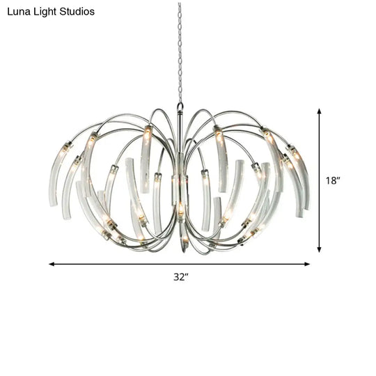 Contemporary Curved Tube Chandelier Lamp - Clear Glass 16/24 Lights Chrome Fixture