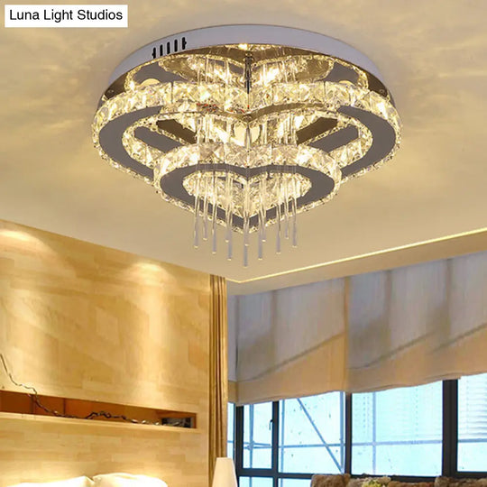 Contemporary Cut-Crystal Heart Led Ceiling Light For Bedroom Silver