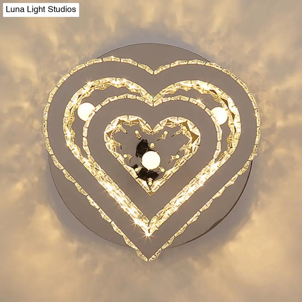 Contemporary Cut-Crystal Heart Led Ceiling Light For Bedroom Silver