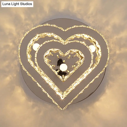 Contemporary Cut-Crystal Heart Led Ceiling Light For Bedroom Silver