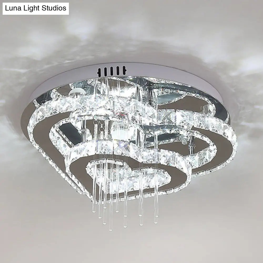 Contemporary Cut - Crystal Heart Led Ceiling Light For Bedroom Silver