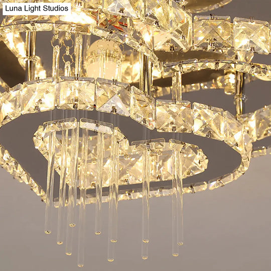 Contemporary Cut-Crystal Heart Led Ceiling Light For Bedroom Silver