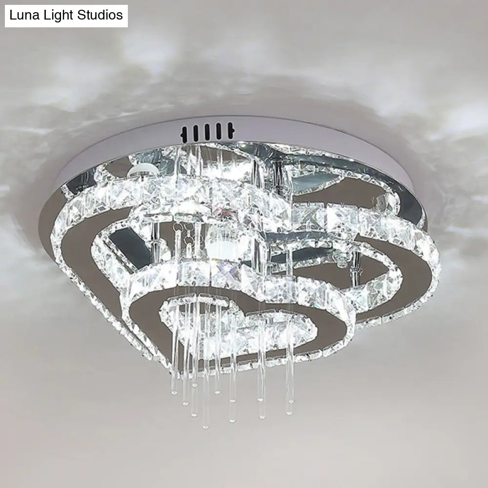 Contemporary Cut-Crystal Heart Led Ceiling Light For Bedroom Silver