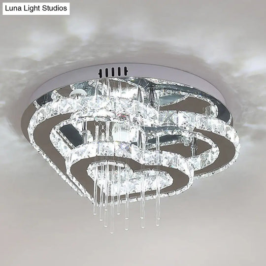 Contemporary Cut-Crystal Heart Led Ceiling Light For Bedroom Silver