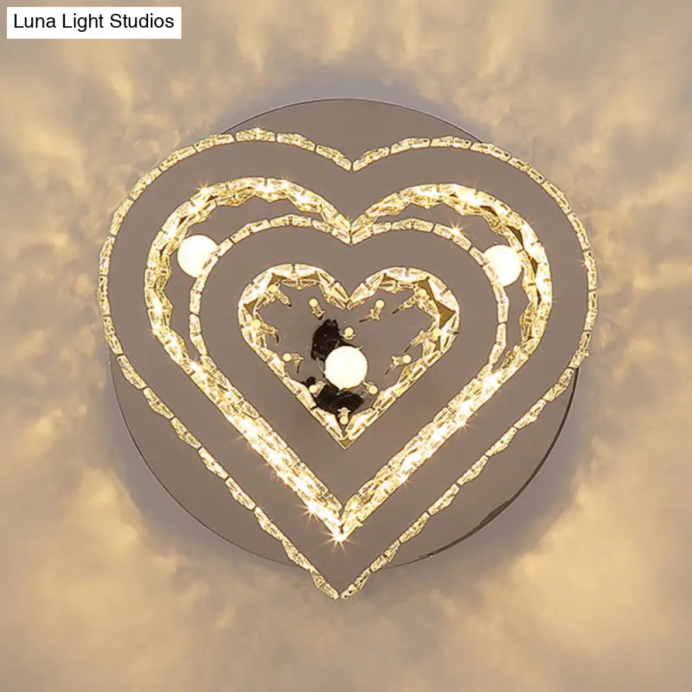 Contemporary Cut - Crystal Heart Led Ceiling Light For Bedroom Silver