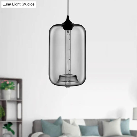 Contemporary 1-Light Hanging Lamp With Cylinder Glass Shade - Red/Brown/Blue Ceiling Light