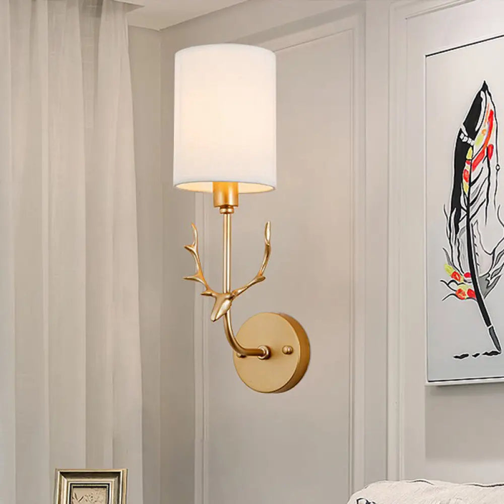 Contemporary Cylinder Wall Sconce With Fabric Shade - Coastal-Inspired Living Room Lighting In