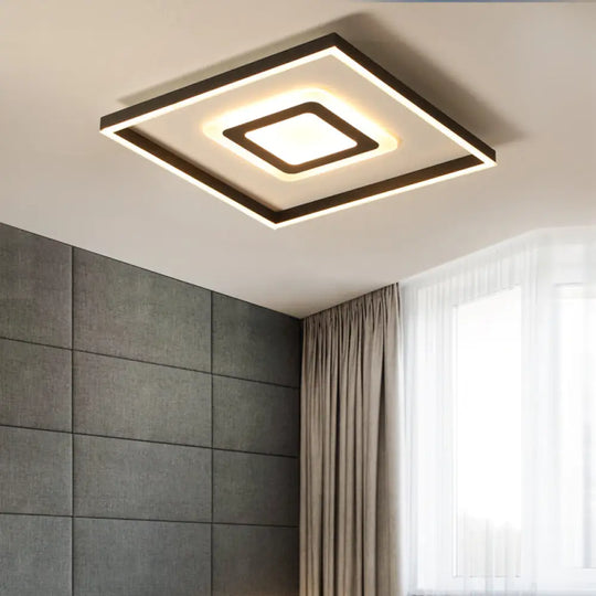 Contemporary Dark Brown Acrylic Led Flush Ceiling Light - Square/Rectangular Design / 18 Warm