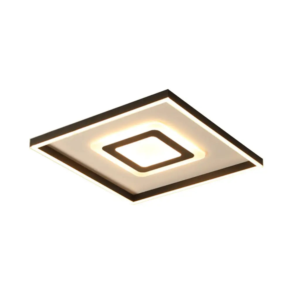 Contemporary Dark Brown Acrylic Led Flush Ceiling Light - Square/Rectangular Design / 18 White