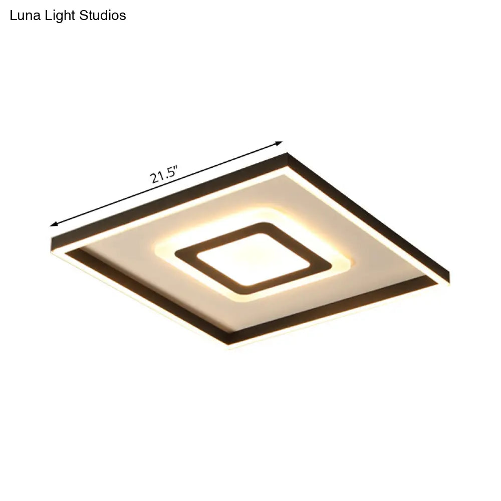 Contemporary Dark Brown Acrylic Led Flush Ceiling Light - Square/Rectangular Design