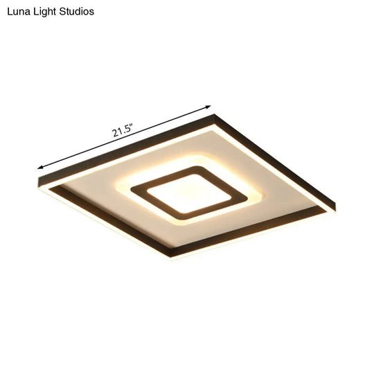 Contemporary Dark Brown Acrylic Led Flush Ceiling Light - Square/Rectangular Design