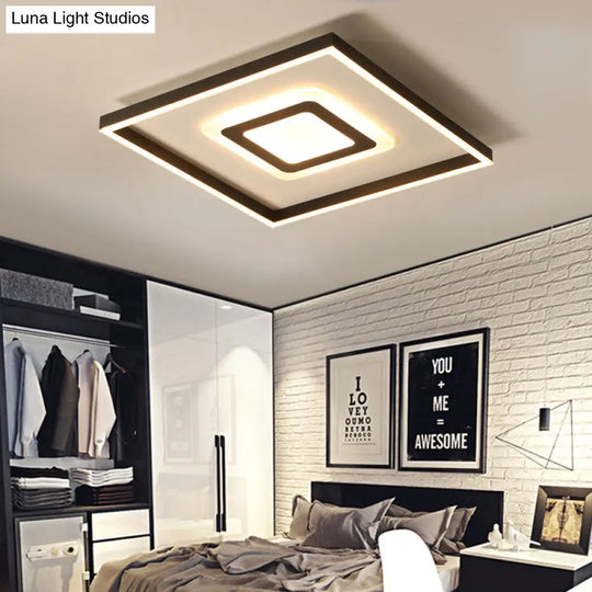 Contemporary Dark Brown Acrylic Led Flush Ceiling Light - Square/Rectangular Design