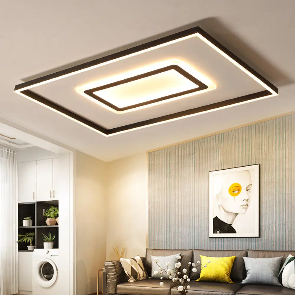 Contemporary Dark Brown Acrylic Led Flush Ceiling Light - Square/Rectangular Design / 35.5 Warm