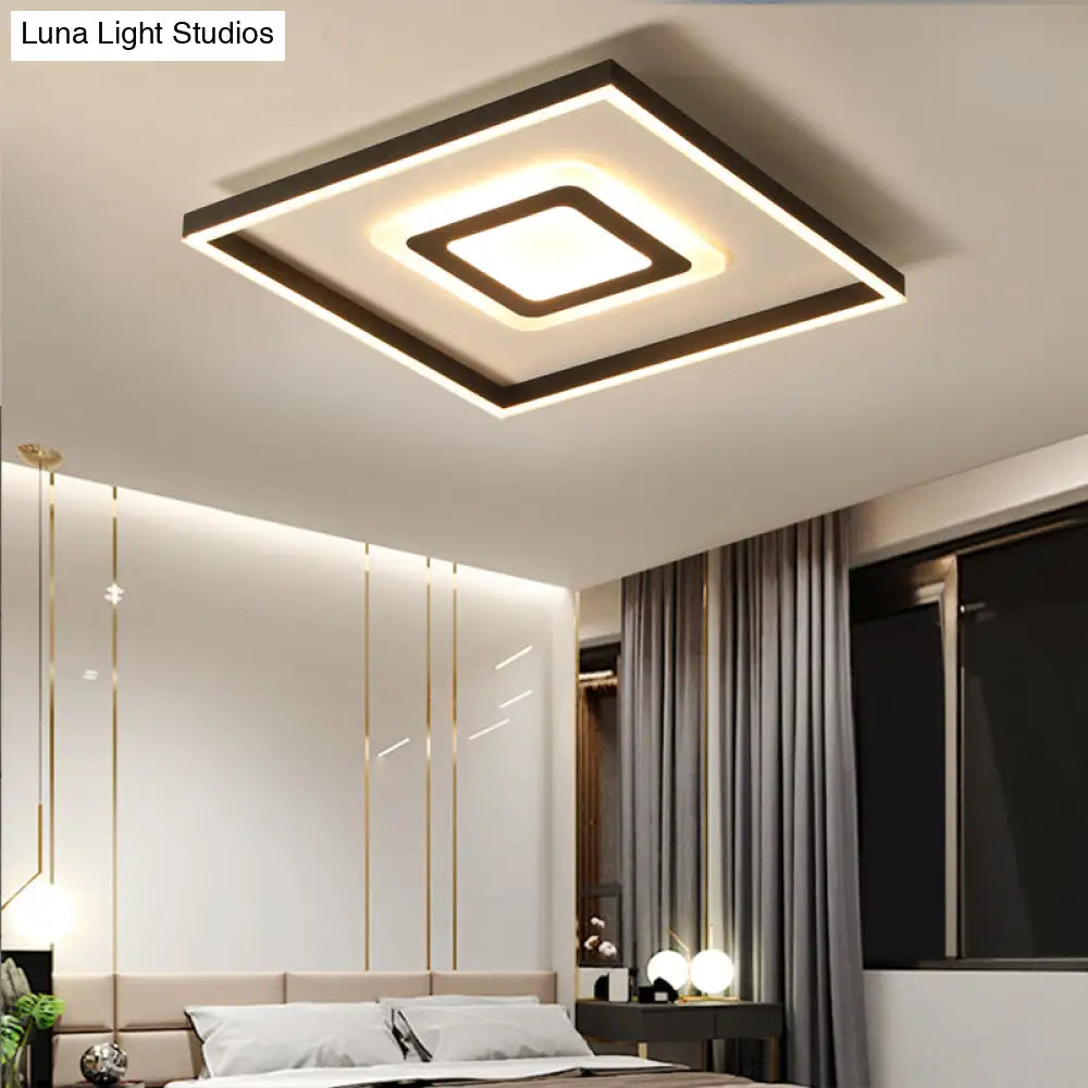 Contemporary Dark Brown Acrylic Led Flush Ceiling Light - Square/Rectangular Design