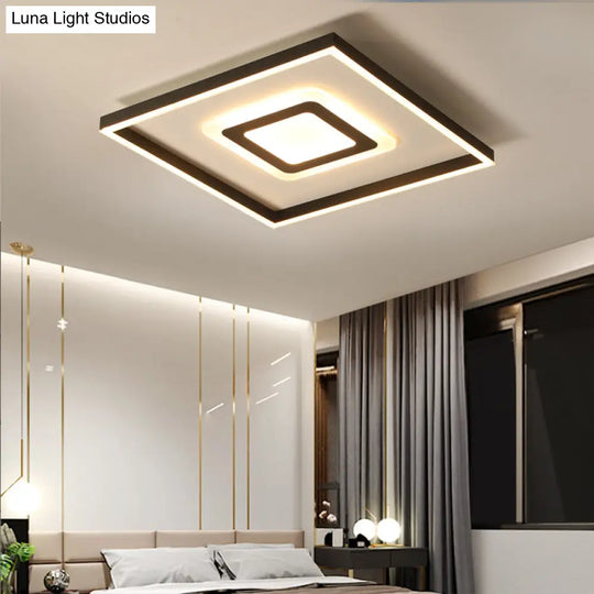 Contemporary Dark Brown Acrylic Led Flush Ceiling Light - Square/Rectangular Design