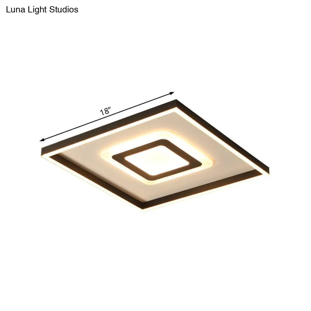 Contemporary Dark Brown Acrylic Led Flush Ceiling Light - Square/Rectangular Design