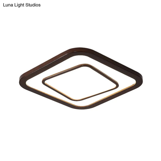 Contemporary Dark Wood Led Flush Mount Ceiling Fixture - Square Design