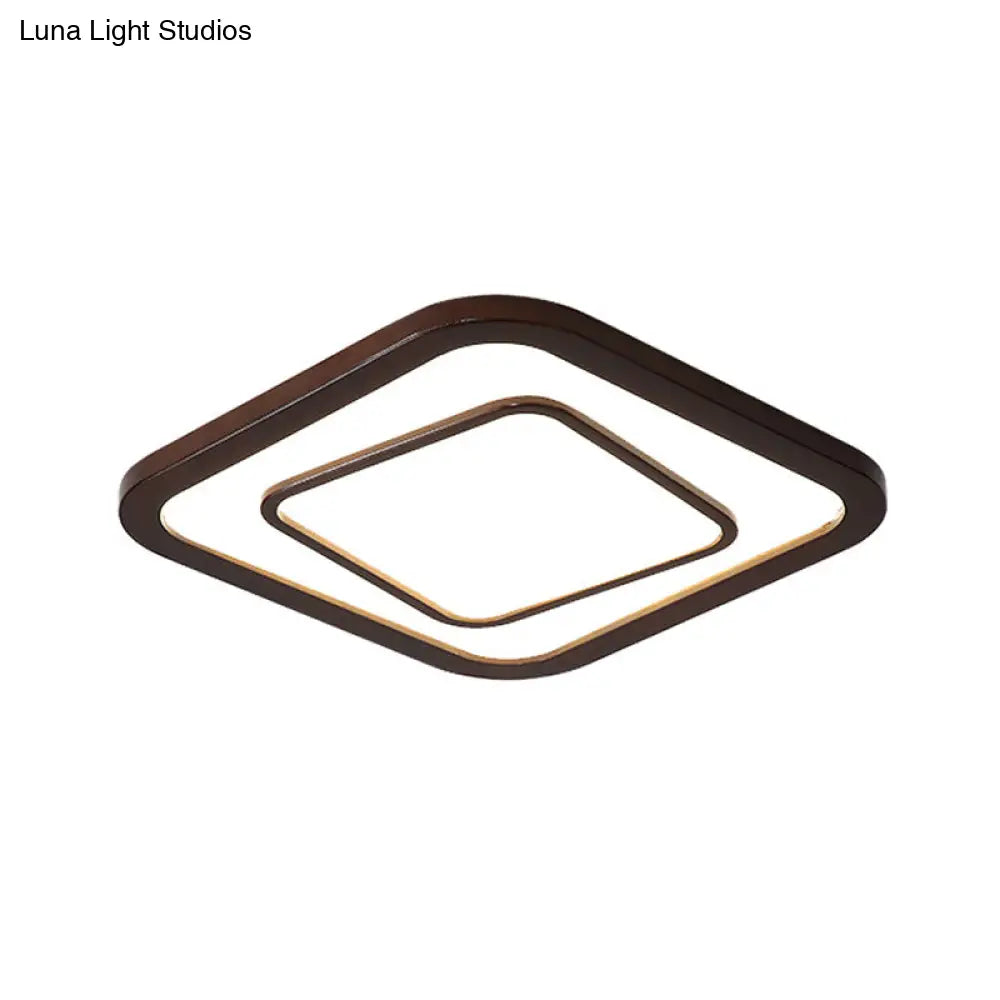 Contemporary Dark Wood Led Flush Mount Ceiling Fixture - Square Design