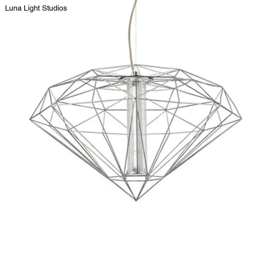 16/23.5 Diamond Wire Cage Pendant Light With Glass Shade In Chrome/Gold - Contemporary Metal 1 For