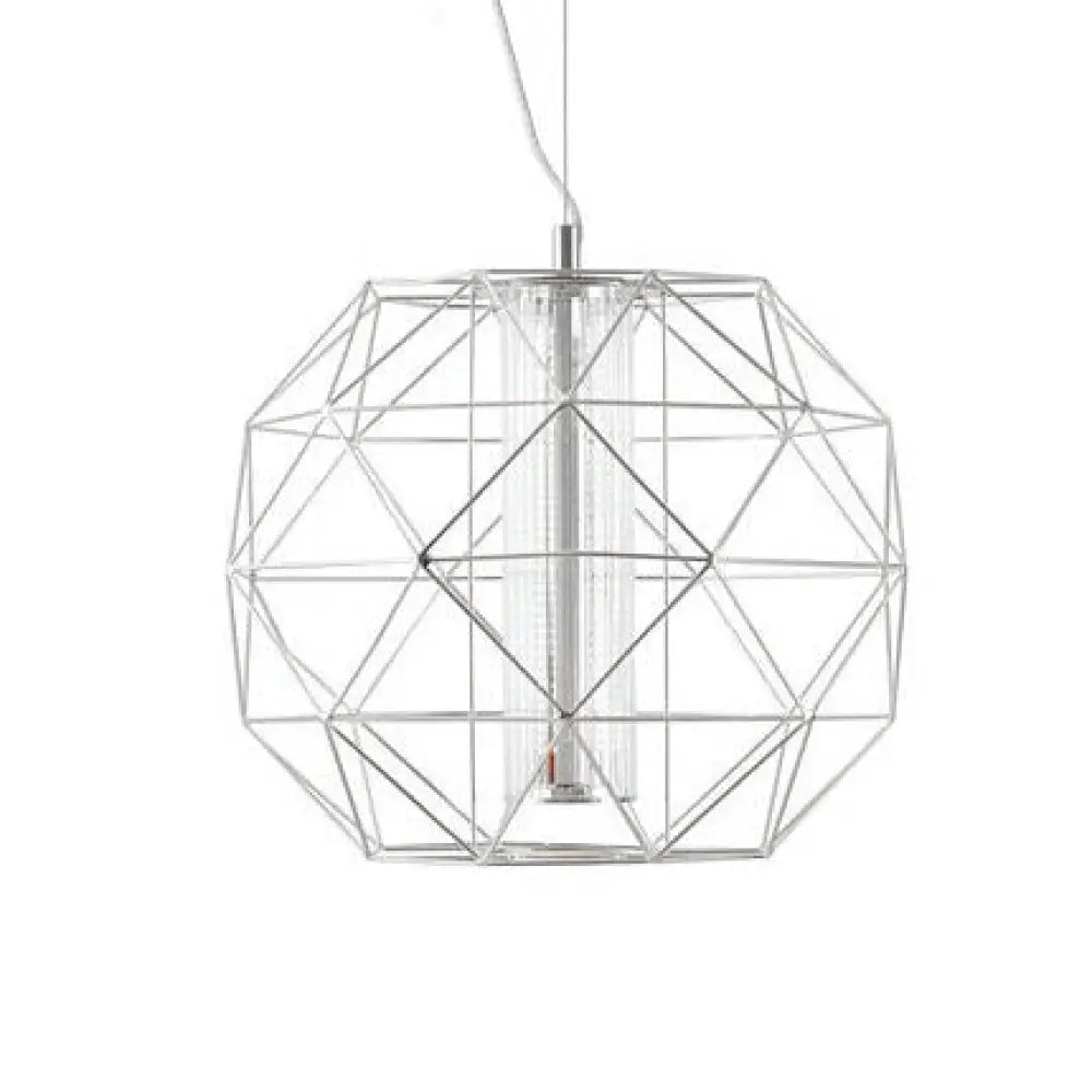 Contemporary Diamond Wire Cage Pendant Light With Glass Shade - Chrome/Gold Dining Room Lighting