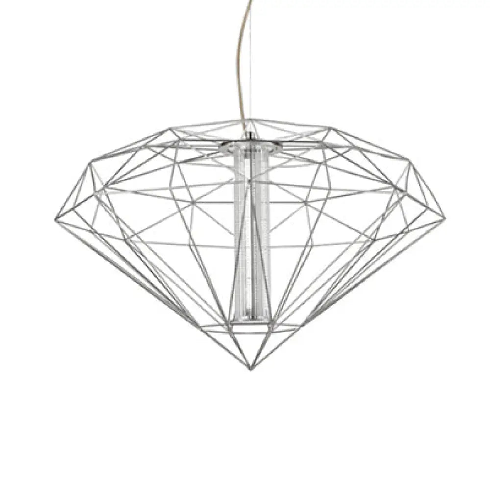 Contemporary Diamond Wire Cage Pendant Light With Glass Shade - Chrome/Gold Dining Room Lighting