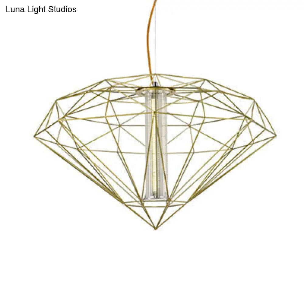 16/23.5 Diamond Wire Cage Pendant Light With Glass Shade In Chrome/Gold - Contemporary Metal 1 For