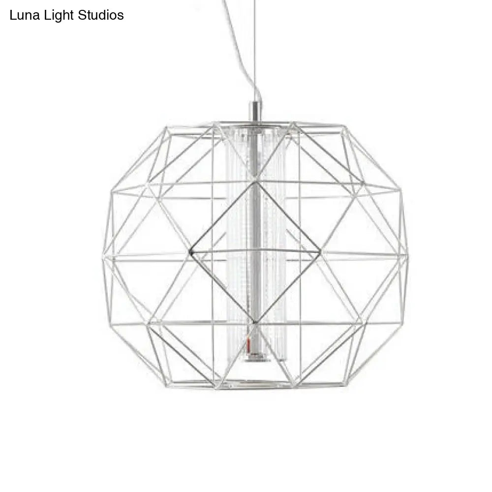 16/23.5 Diamond Wire Cage Pendant Light With Glass Shade In Chrome/Gold - Contemporary Metal 1 For