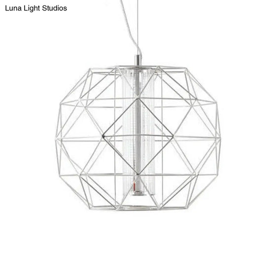 16/23.5 Diamond Wire Cage Pendant Light With Glass Shade In Chrome/Gold - Contemporary Metal 1 For