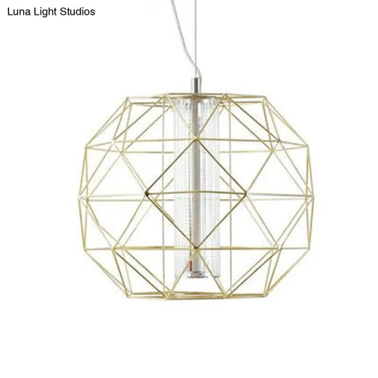 16/23.5 Diamond Wire Cage Pendant Light With Glass Shade In Chrome/Gold - Contemporary Metal 1 For