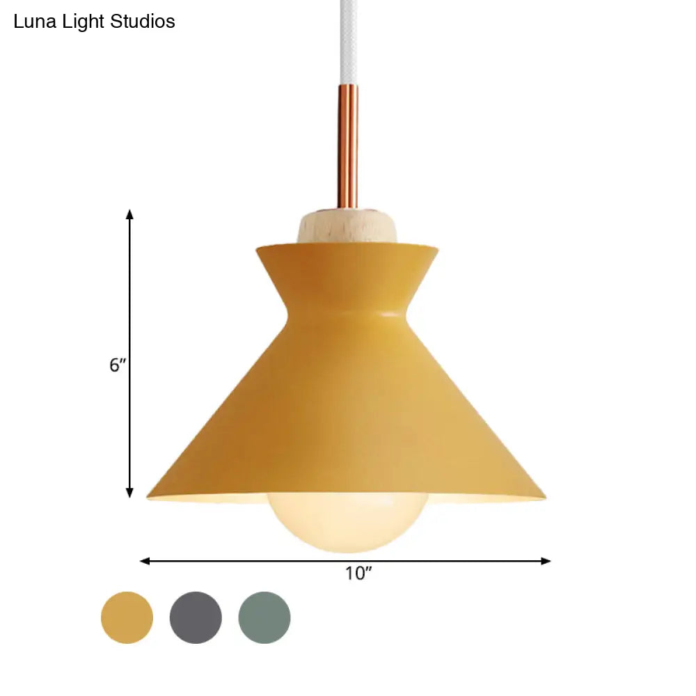 Contemporary Dome/Cone Metal Pendant Light - Grey/Yellow/Green