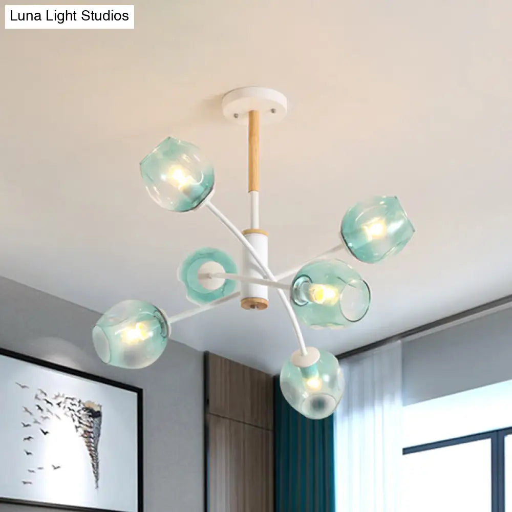 Contemporary Dome Chandelier With Blue/Tan Glass 6/8 Lights - Stylish Pendant Light For Living Room