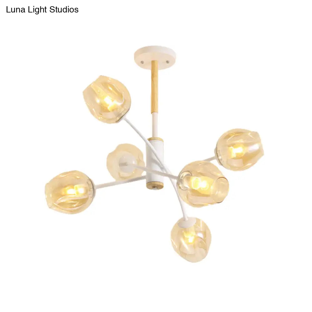 Contemporary Dome Chandelier With Blue/Tan Glass 6/8 Lights - Stylish Pendant Light For Living Room