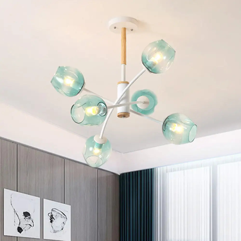 Contemporary Dome Living Room Chandelier: Blue/Tan Glass 6/8 Lights Stylish Pendant Light 6 / Blue