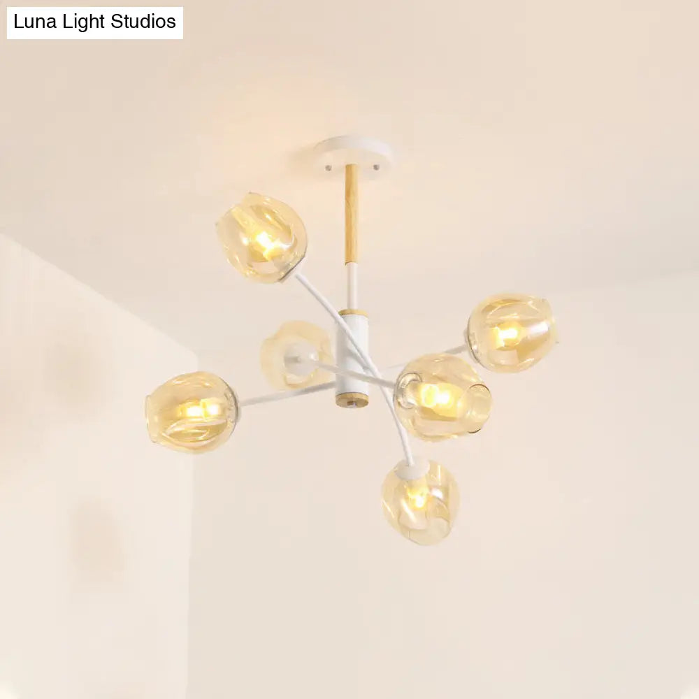 Contemporary Dome Chandelier With Blue/Tan Glass 6/8 Lights - Stylish Pendant Light For Living Room